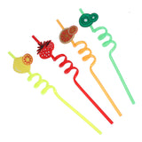 Hawaiian Party Spiral Straws Fruit Decorative Drinking Straws Luau Party Table Decor