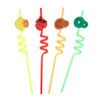 Hawaiian Party Spiral Straws Fruit Decorative Drinking Straws Luau Party Table Decor