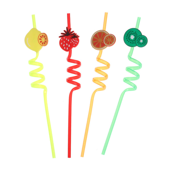 Hawaiian Party Spiral Straws Fruit Decorative Drinking Straws Luau Party Table Decor
