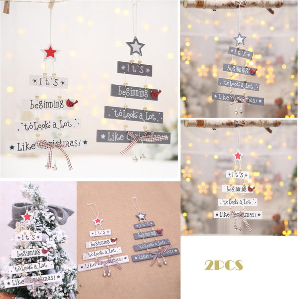 Christmas Colorful Wooden Pendant Door Decorations Hanging Party Decor Ornaments